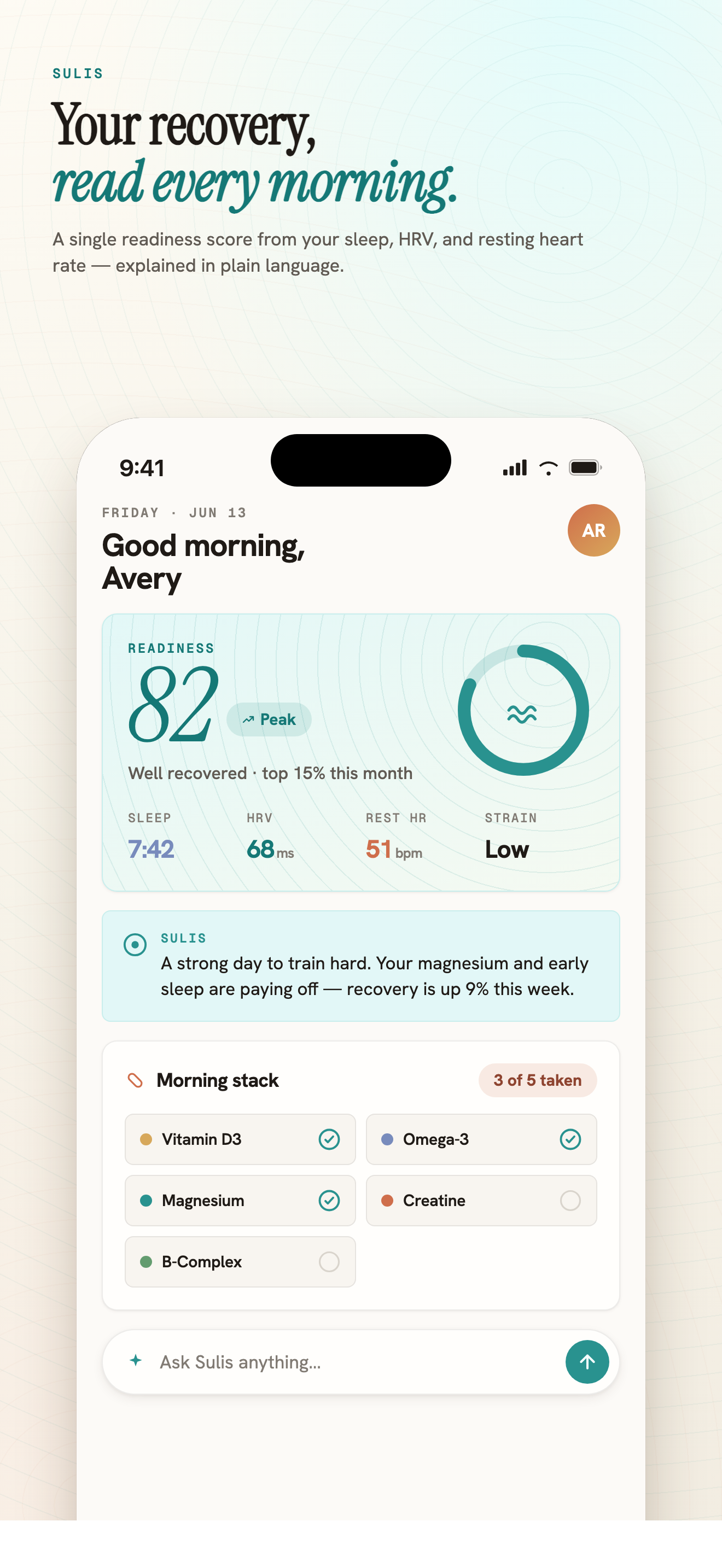 Sulis Today — daily readiness and the daily read