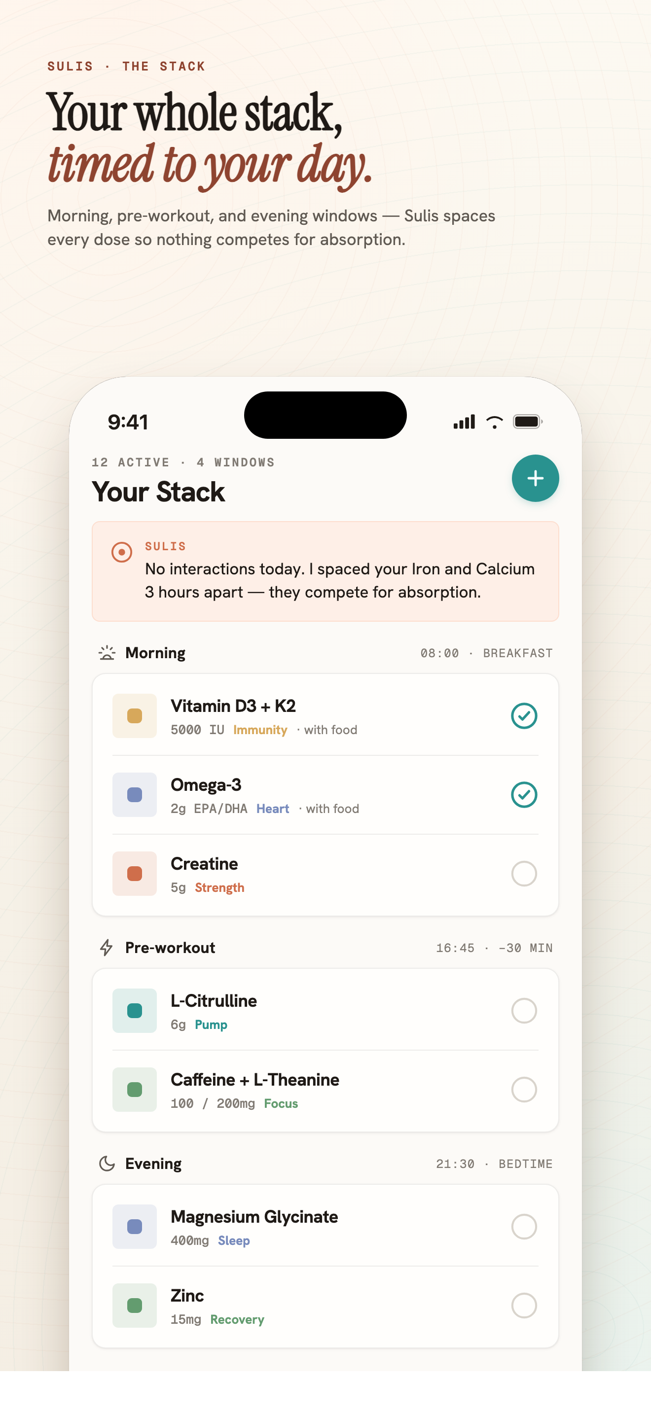 Sulis Stack — your supplements and dose schedule